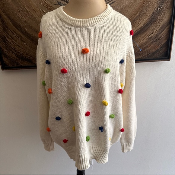 Modcloth Sweaters - Modcloth Cream Sweater with Colorful Pom-Poms, XXL